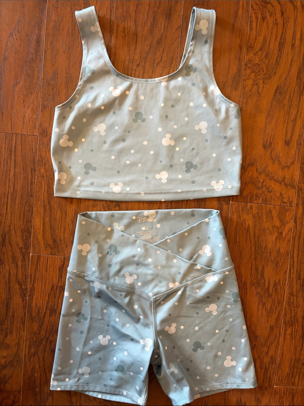 Disney Light Blue Mickey Dot Active Set - Crop Tank & High-Waist Shorts